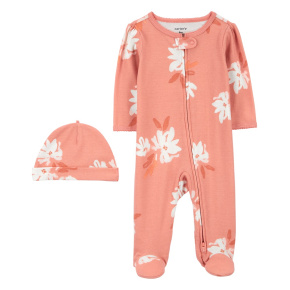 CARTER'S Set 2dílný overal, čepice Pink Floral holka MFL 9m/vel. 74