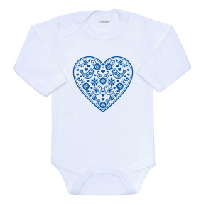 Dětské body s potiskem New Baby Lidový vzor modré srdíčko Modrá 62 (3-6m)