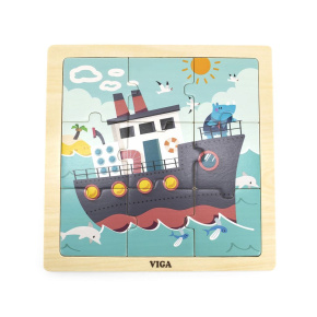 Dřevěné puzzle pro nejmenší Viga 9 ks Loď Multicolor 