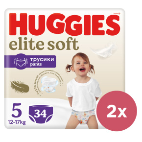 2x HUGGIES® Elite Soft Pants Kalhotky plenkové jednorázové 5 (12-17 kg) 34 ks