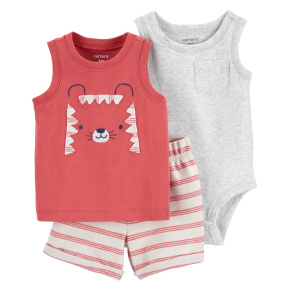 CARTER'S Set 3dílný body bez rukávů, tílko, kraťasy Red Tiger kluk 9m