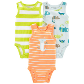 CARTER'S Body bez rukávů Stripes Animals kluk 3ks 3m