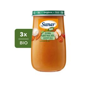 3x SUNAR BIO příkrm zelenina, kuřecí maso, rýže, olivový olej 6m+, 190 g