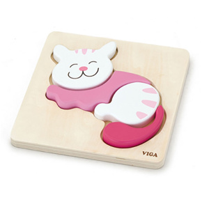 Dřevěné puzzle pro nejmenší Viga Kočička Multicolor 