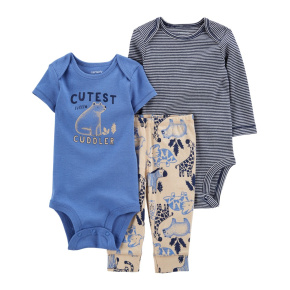 CARTER'S Set 3dílný body kr. rukáv, body dl. rukáv, tepláky Blue Safari kluk LBB 6m