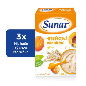 3x SUNAR Kaše mléčná rýžová meruňková 225 g