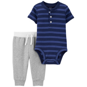 CARTER'S Set 2dílný body kr. rukáv, tepláky Blue Stripes kluk 6m