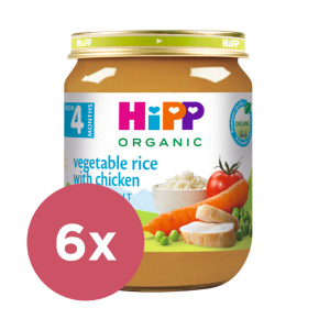 6x HiPP BIO Zelenina a rýže s kuřecím masem 125 g, od uk. 4. měsíce