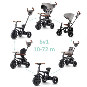 QPLAY Tříkolka Rito Deluxe Grey, 6 v 1, věk 10-72 měsíců