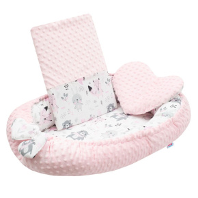 Luxusní hnízdečko s polštářkem a peřinkou New Baby z Minky růžové Růžová 