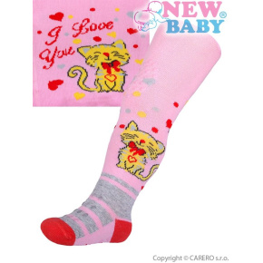 Bavlněné punčocháčky New Baby 3xABS světle růžové s kočičkou Růžová 104 (3-4r)