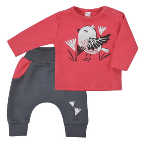 Kojenecké bavlněné tepláčky a tričko Koala Birdy tmavě růžové Růžová 56 (0-3m)