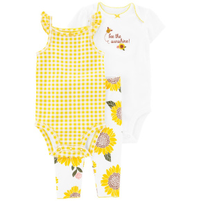 CARTER'S Set 3dílný legíny, body kr. rukáv, body na ramínka Yellow Sunflower holka 24m