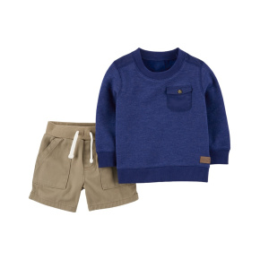 CARTER'S Set 2dílný svetr, kraťasy Blue chlapec 9m