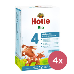4x HOLLE Výživa bio dětská mléčná 4 pokračovací, 12m+ 600 g