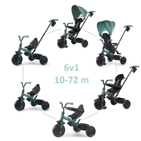 QPLAY Tříkolka Elite Platinum Green, 6 v 1, věk 10-72 měsíců