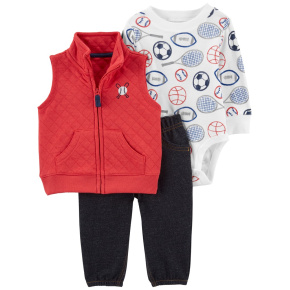 CARTER'S Set 3dílná vesta, tepláky, body dl. rukáv Red Quilt chlapec 6m