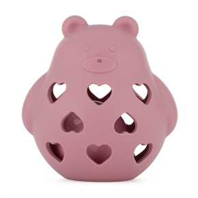 PETITE&MARS Hračka silikonová s chrastítkem Bear Basil Dusty Rose 0m+