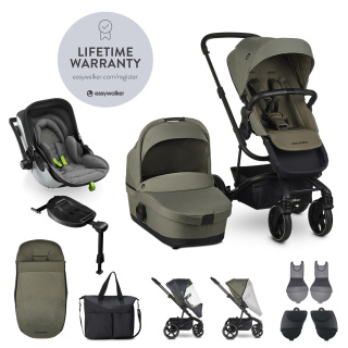 EASYWALKER Set 4XL kočárek Harvey3 Sage Green/Stone Grey Mel.-Flash Green s příslušenstvím