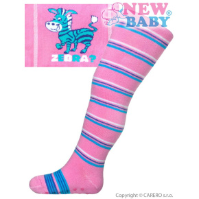 Bavlněné punčocháčky New Baby s ABS růžové zebra s pruhy Růžová 104 (3-4r)