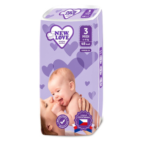 Dětské jednorázové pleny New Love Premium comfort 3 MIDI 4-9 kg 48 ks Bílá 