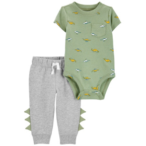 CARTER'S Set 2dílný body kr. rukáv, tepláky Green Dino kluk 12m