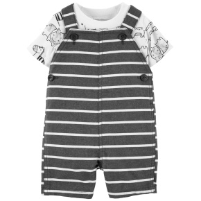 CARTER'S Set 2dílný tričko kr. rukáv, kraťasy na kšandy Stripe Safari chlapec NB/ vel. 56