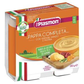PLASMON Příkrm zeleninový s hovězím a těstovinami 2x190 g, 6m+