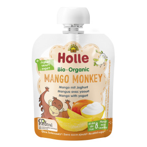 HOLLE Bio-Organic Mango Monkey ovocné pyrémango s jogurtem 85 g (8m+)