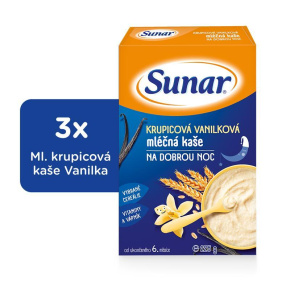 3x SUNAR Kaše mléčná krupicová na dobrou noc vanilková 225 g