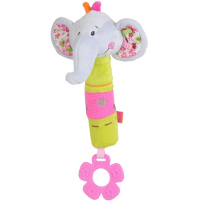 Plyšová pískací hračka s kousátkem Baby Ono sloník Bílá 