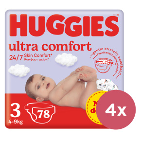 4x HUGGIES® Pleny jednorázové Ultra Comfort Mega 3 (4-9 kg) 78 ks
