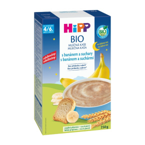 HiPP BIO Kaše mléčná na dobrou noc s banánem a suchary od uk. 4.-6. měsíce, 250g