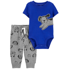 CARTER'S Set 2dílný body kr. rukáv, tepláky Blue Dog kluk 3m