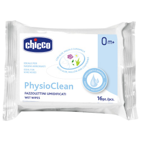 CHICCO Ubrousky vlhčené Physioclean na čištění nosánku 16 ks 0m+