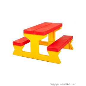 Dětský zahradní nábytek - Stůl a lavičky červeno-žlutý Červená 