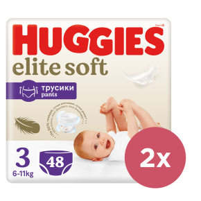 2x HUGGIES® Kalhotky plenkové jednorázové 3 Extra Care Pants (6-11 kg) 48 ks