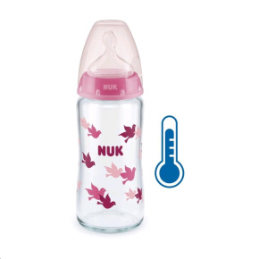 Skleněná kojenecká láhev NUK FC s kontrolou teploty 240 ml růžová Růžová 