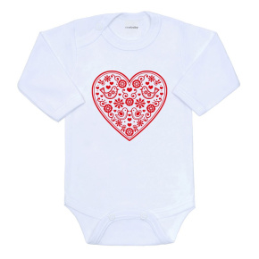 Dětské body s potiskem New Baby Lidový vzor červené srdíčko Červená 80 (9-12m)