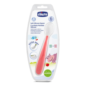 CHICCO Lžička silikon Soft červená 6m+