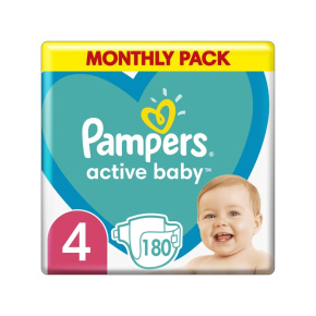 PAMPERS Active Baby Pleny jednorázové 4 (9-14 kg) 180 ks - MĚSÍČNÍ ZÁSOBA