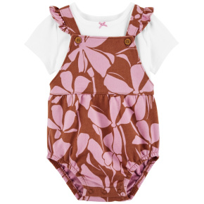 CARTER'S Set 2dílný triko kr. rukáv, kalhotky na kšandy Pink Foral holka 6m