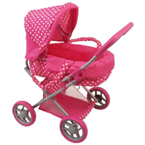 Hluboký kočárek pro panenky Baby Mix puntíkovaný růžový Růžová 
