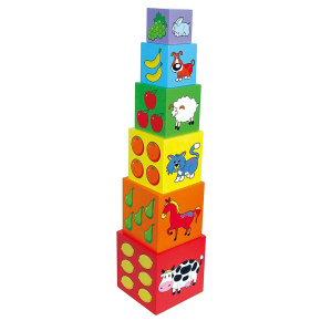 Dřevěná edukační pyramida kostky pro děti Viga Multicolor 