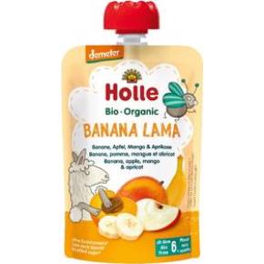 HOLLE Bio-Organic Banana Lama ovocné pyré banán, jablko, mango, meruňka, 100 g (6m+)