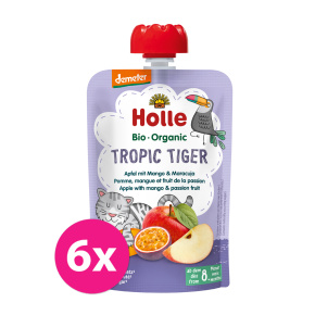 6x HOLLE Tropic Tiger Bio ovocné pyré jablko, mango a maracuja, 100 g (8 m+)