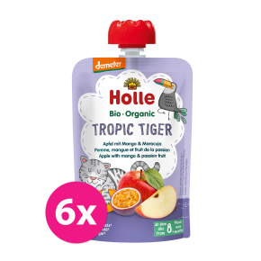 6x HOLLE Bio-Organic Tropic Tiger ovocné pyré jablko, mango a maracuja, 100 g (8m+)