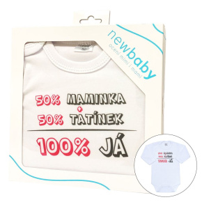 Body s potiskem New Baby 50% MAMINKA + 50% TATÍNEK - 100% JÁ růžové - dárkové balení Bílá 50