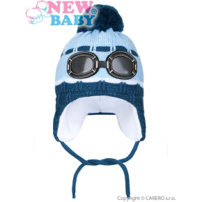 Zimní dětská čepička New Baby brýle světle modrá Modrá 104 (3-4r)